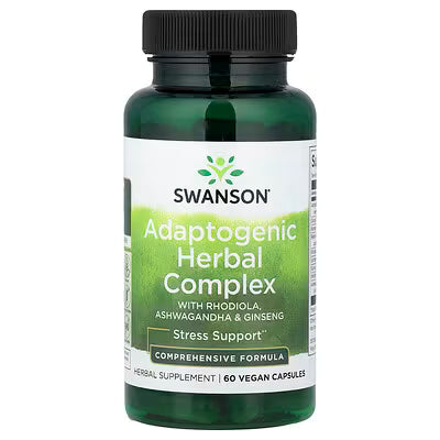 Swanson Adaptogenic Herbal Complex — Rhodiola, Ashwagandha, Ginseng (60 vegan capsules)