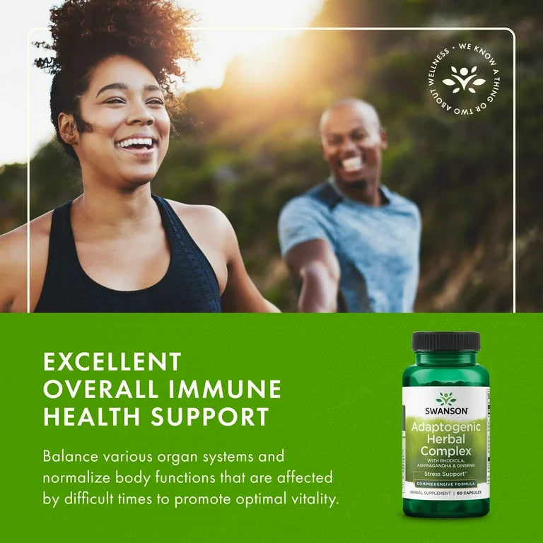 Swanson Adaptogenic Herbal Complex — Rhodiola, Ashwagandha, Ginseng (60 vegan capsules)